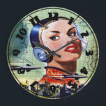 Retro science fiction tar tid på stor klocka<br><div class="desc">Science fiction över åren har tagit på många bildar och gnistade fantasi. Denna retro science fictiondesign från förgångna år är en intressant take på hur saker kan evolve. Denna retro science fictiondesign ser underbar på denna tar tid på. Perfekt för dig eller som en gåva</div>