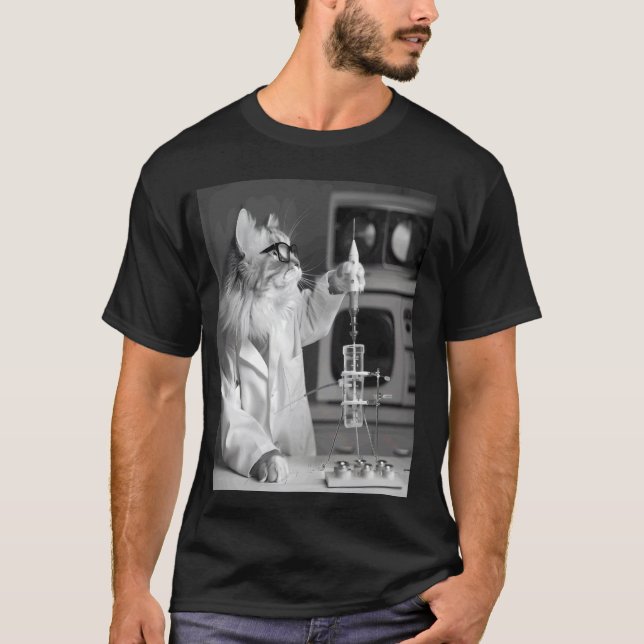 Retro Science Katt - STEM - Curiosity Cat Lab - Qu T Shirt (Framsida)