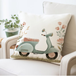 Retro Scooter Pillow, Vintagens Blommigt Scooter Kudde