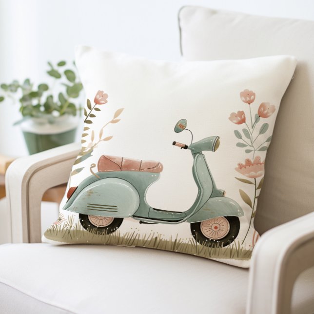 Retro Scooter Pillow, Vintagens Blommigt Scooter Kudde (Skapare uppladdad)