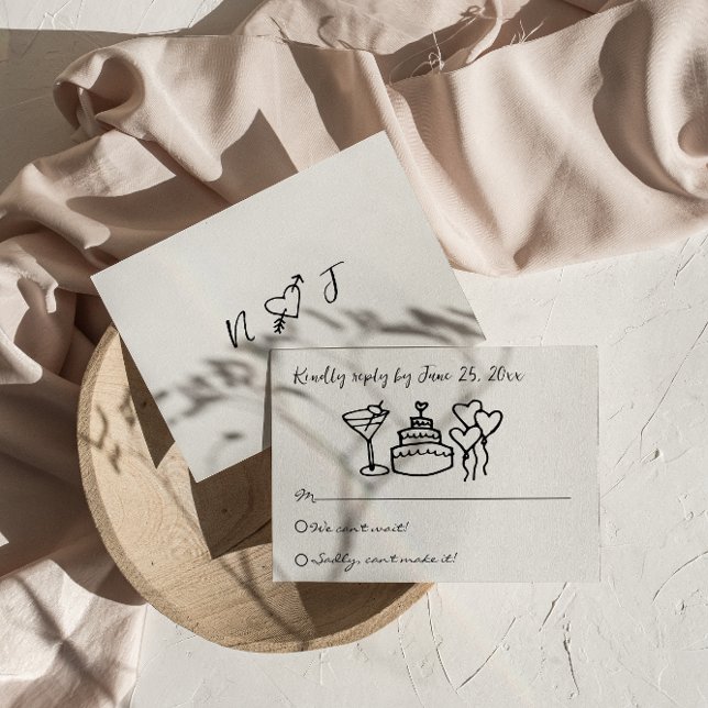 Retro Scribble Hand plockade - skriven unik Bröllo OSA Kort (Skapare uppladdad)