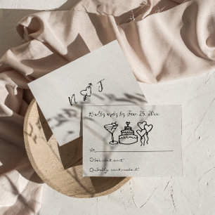 Retro Scribble Hand plockade - skriven unik Bröllo OSA Kort