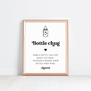 Retro Script Baby Shower Flaska Chug Game-tecken Poster