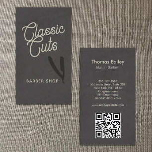 Retro Script Barber Shop QR-kod Visitkort