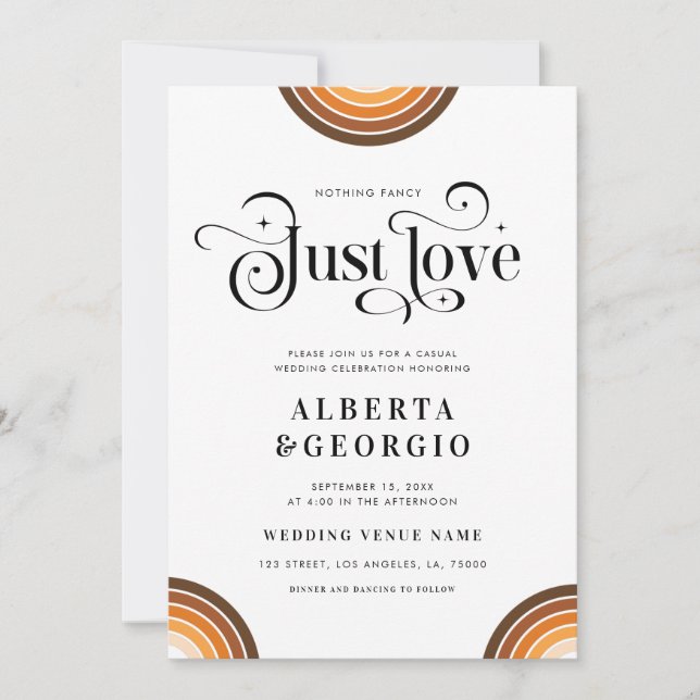 Retro Script Boho Regnbåge Inget Fancy Bara Kärlek Inbjudningar (Framsida)