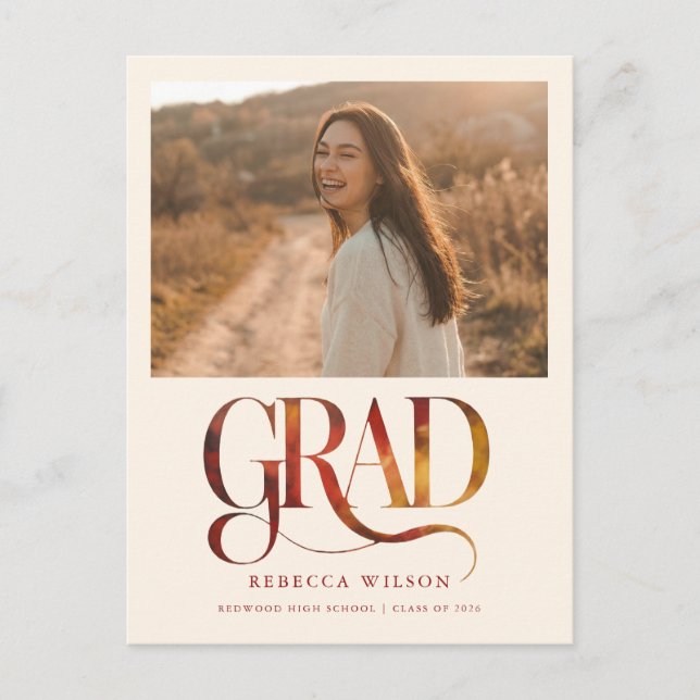 Retro Script Grad Photo Graduation Invitation Vykort (Framsida)