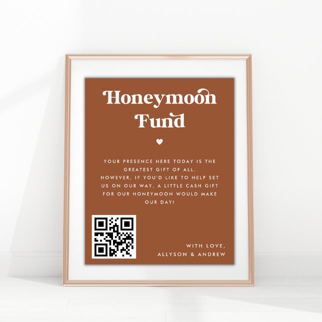Retro Script Heart Terracotta Rust Honeymoon Fund Poster (Skapare uppladdad)