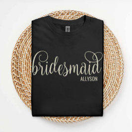 Retro Script Natural på Black Bridesmaid T Shirt