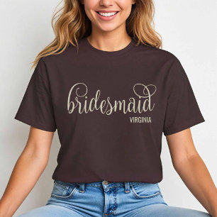 Retro Script Natural på Espresso Brown Bridesmaid T Shirt
