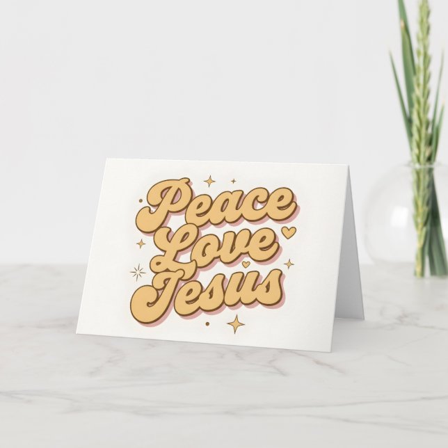 Retro Script Peace Love Jesus Christmas Helgkort (Framsida)