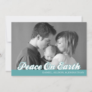 Retro Script Peace On Earth-julkort (Aqua) Julkort