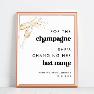 Retro Script Pop-skylt för Champagne-Möhippan Poster