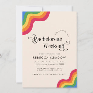 Retro Script & Rainbow Colorful Bachelorette Party Inbjudningar