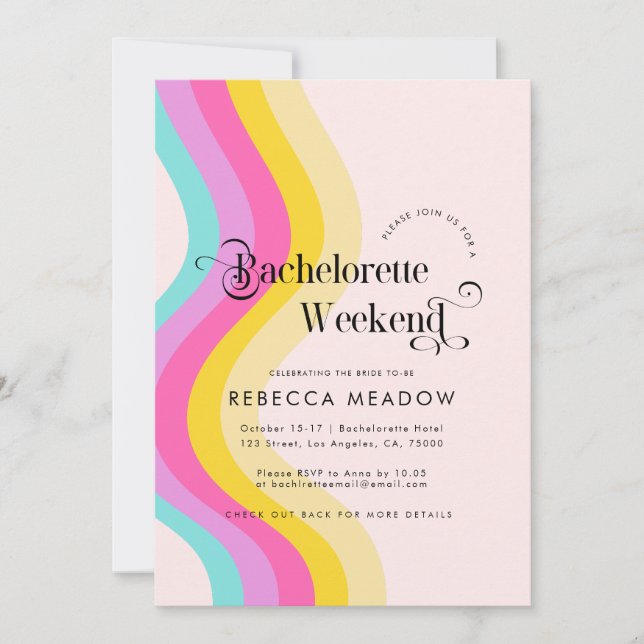 Retro Script Rainbow Colorful Bachelorette Party Inbjudningar (Framsida)