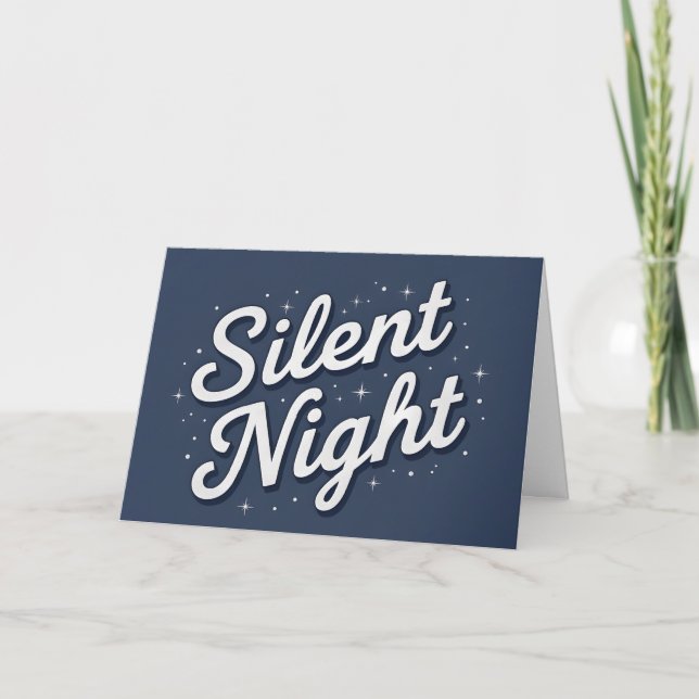 Retro Script Silent Night Christmas Helgkort (Framsida)