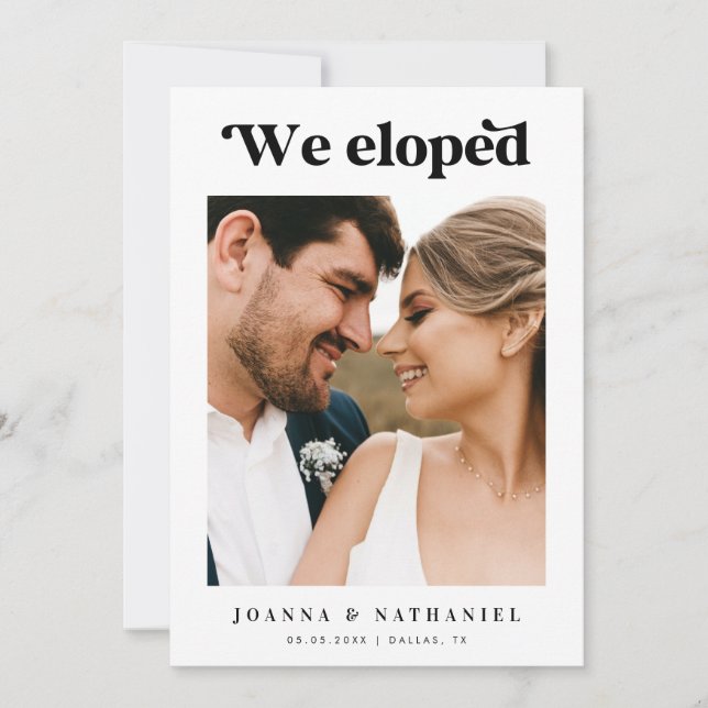 Retro Script Svart & Vitt Elopement-meddelande Inbjudningar (Framsida)