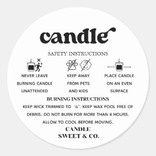 Retro Script Warning Candle Black and White Runt Klistermärke