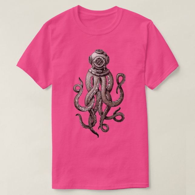 Retro SCUBA Diver Konstig Octopus Design Octopus H T Shirt (Design framsida)