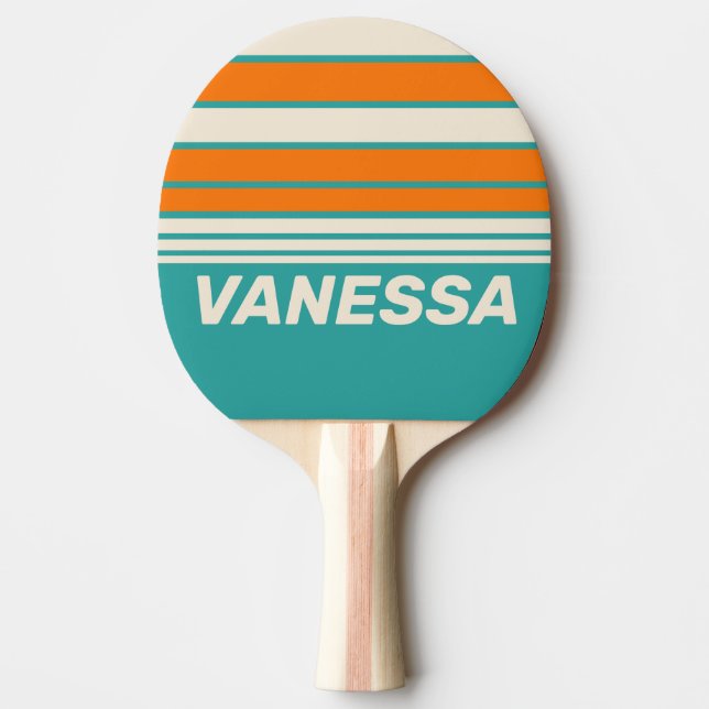 Retro Sea Breeze Vibe Horisontell Randig med Namn Pingisracket (Framsidan)