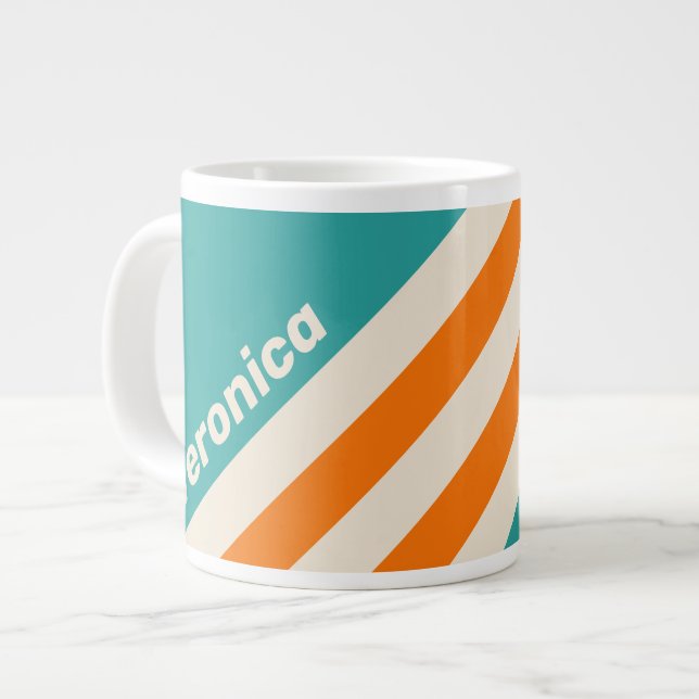 Retro Sea Breeze Vibe Ränder med namn Jumbo Mugg (Framsida vänster)
