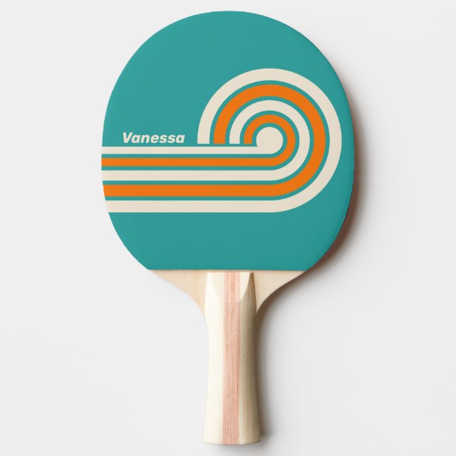Retro Sea Breeze Vibe Ränder med Namn Pingisracket (Framsidan)