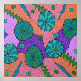 Retro Sea Garden i Orange och Lila Poster