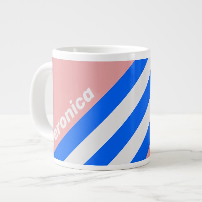 Retro Sea Kiss Ränder med namn Jumbo Mugg (Framsida vänster)