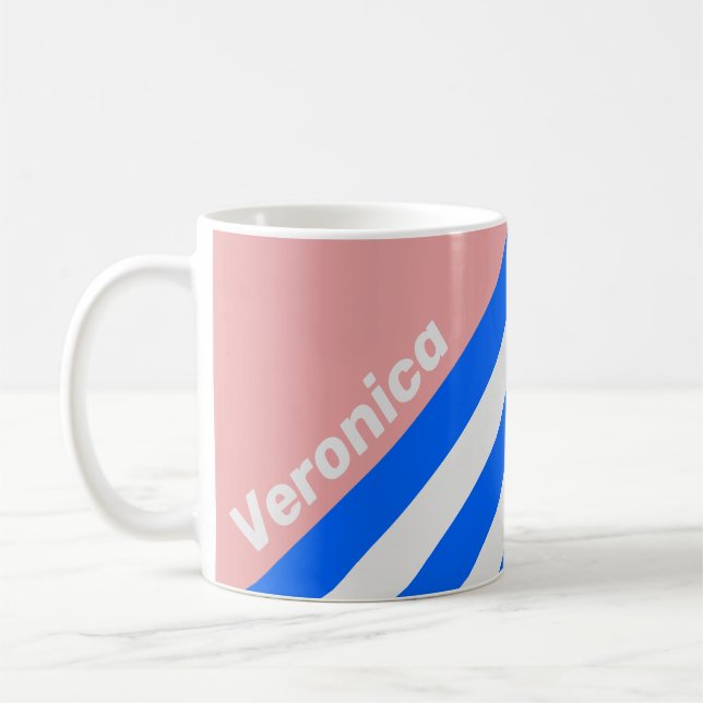 Retro Sea Kiss Ränder med namn Kaffemugg (Vänster)