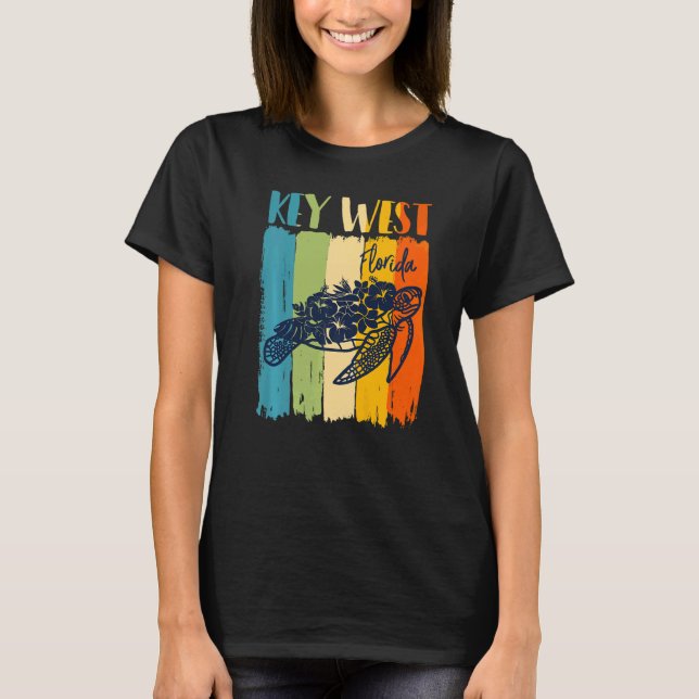 Retro Sea Turtle Nyckel Väster Florida Theme Frien T Shirt (Framsida)
