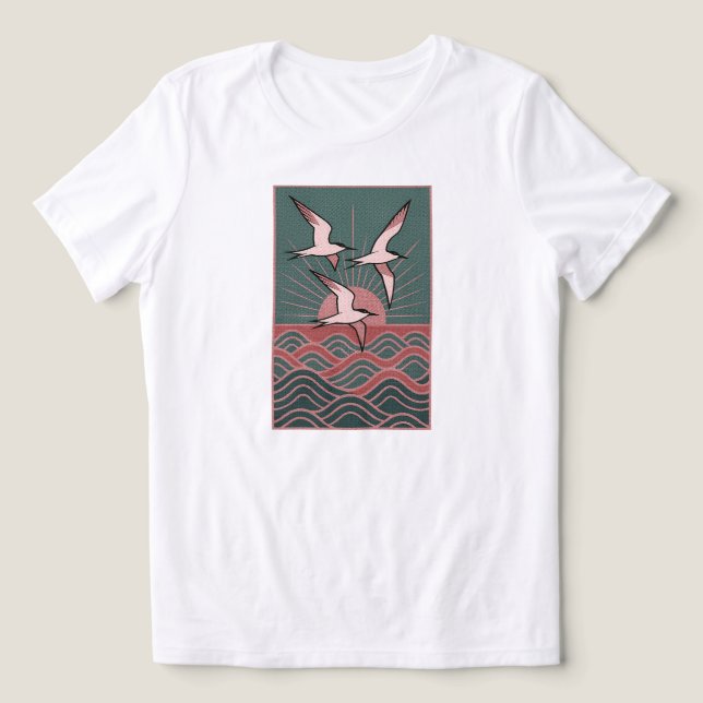 Retro Seabird - Ocean Sunrise Coastal | ENDAST VIT T Shirt (Design Framsida)