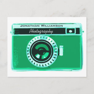 Retro Seafoam Grönt Camera Photographic Business Vykort