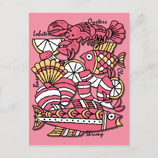 Retro Seafood-mottagarkort Vykort (Framsida)