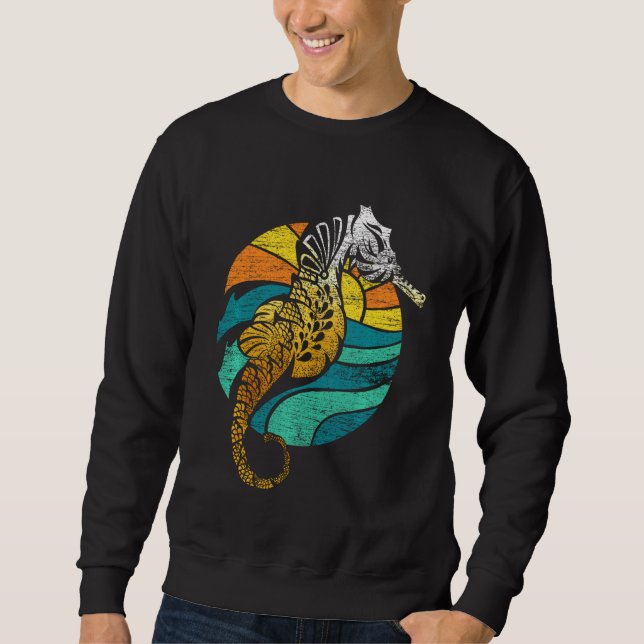 Retro Seahorse Lång Ärmad Tröja (Framsida)