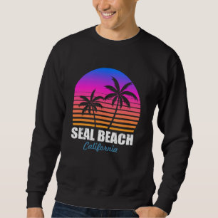 Retro Seal Beach California Sunset Vintage Vacatio Lång Ärmad Tröja
