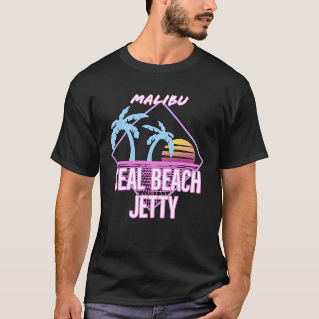 Retro Seal Beach Jetty Malibu T Shirt (Framsida)