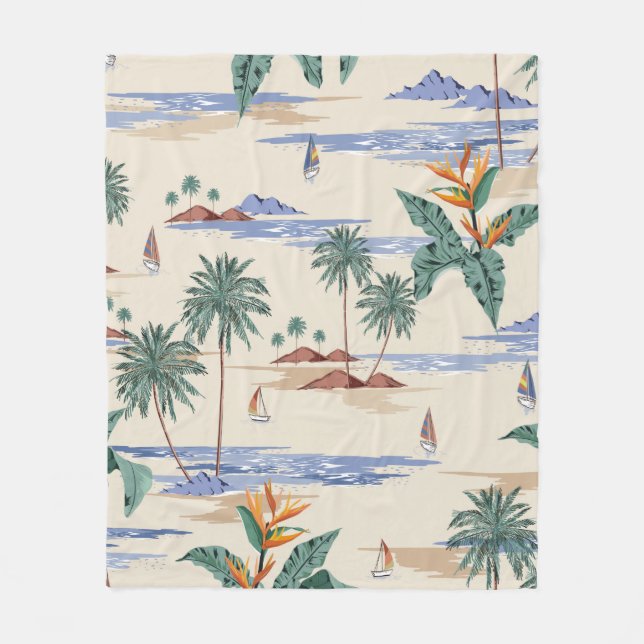 Retro seamless tropical island pattern on light be fleecefilt (Framsidan)