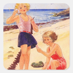Retro Seashoreklistermärke Fyrkantigt Klistermärke