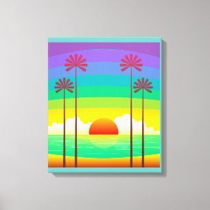Retro Seaside Sunrise-Vintage Canvastryck
