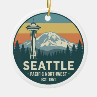 Retro Seattle Pacific Northwest Mt. Rainier Julgransprydnad Keramik