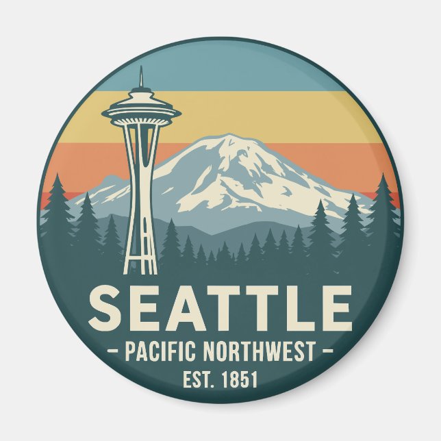 Retro Seattle Pacific Northwest Mt. Rainier Magnet (Framsidan)
