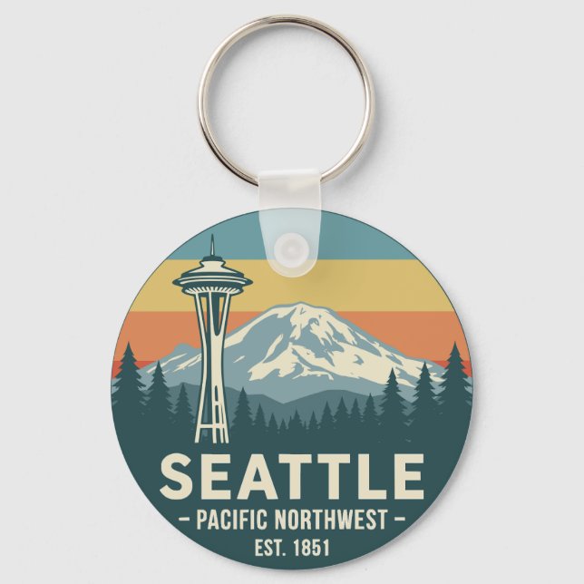Retro Seattle Pacific Northwest Mt. Rainier Nyckelring (Framsida)