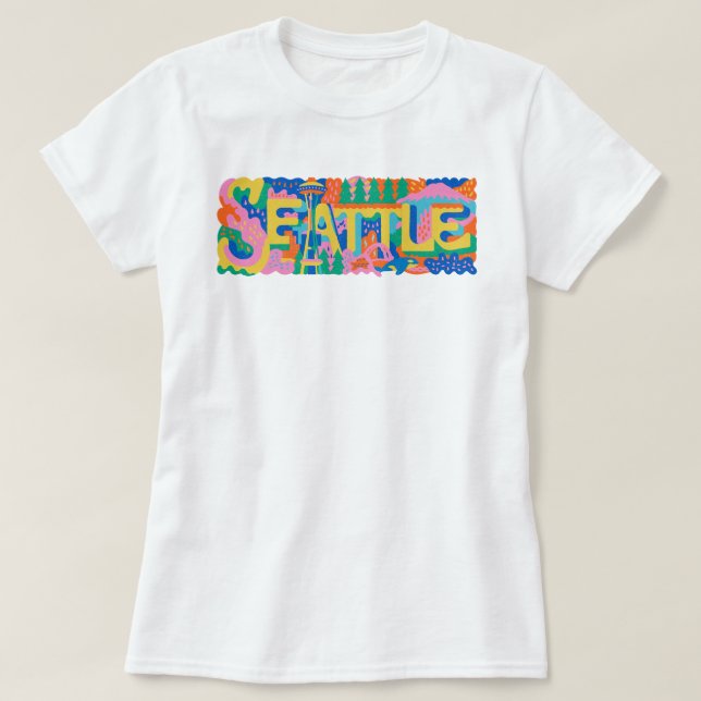 Retro Seattle Space Needle Mount Rainier Orca Val T Shirt (Design framsida)