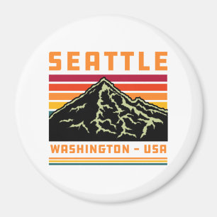 Retro Seattle Washington Souvenir Mountain Magnet