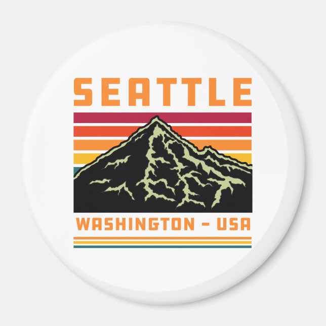 Retro Seattle Washington Souvenir Mountain Magnet (Framsidan)