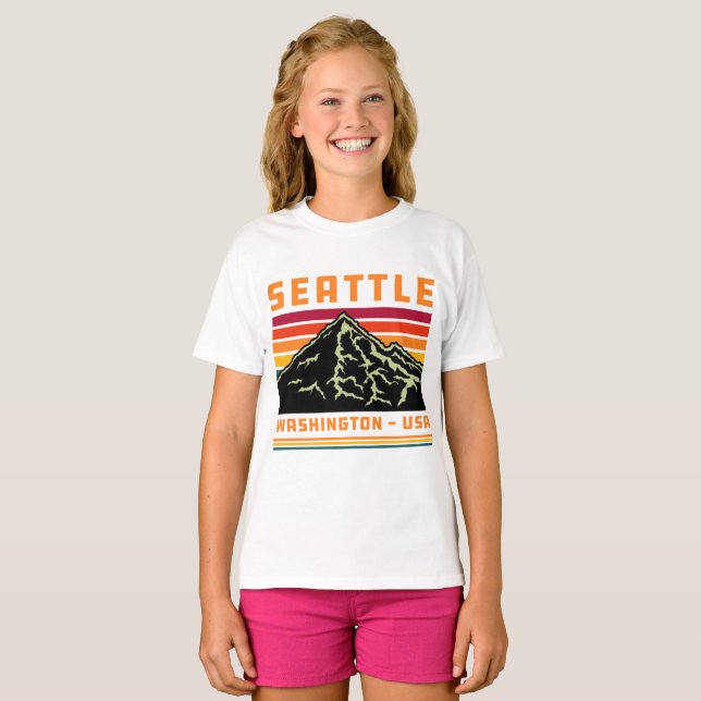 Retro Seattle Washington Souvenir Mountain T Shirt (Hel framsida)