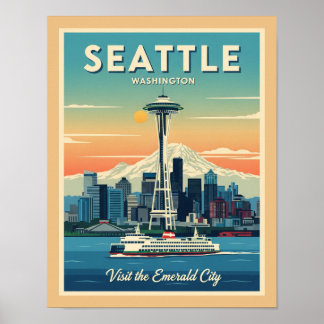 Retro Seattle Washington Space Nål Poster