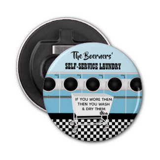 Retro Self-Service Tvätt de utför arbetet Flasköppnare