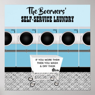 Retro Self-Service Tvätt de utför arbetet Poster