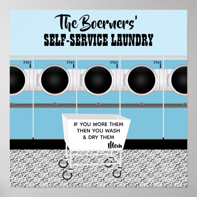 Retro Self-Service Tvätt de utför arbetet Poster (Framsidan)