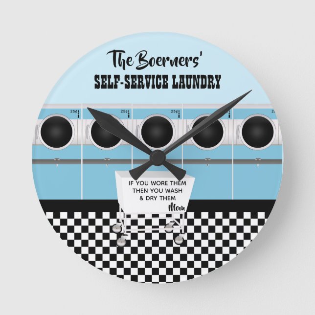 Retro Self-Service Tvätt de utför arbetet Rund Klocka (Framsida)